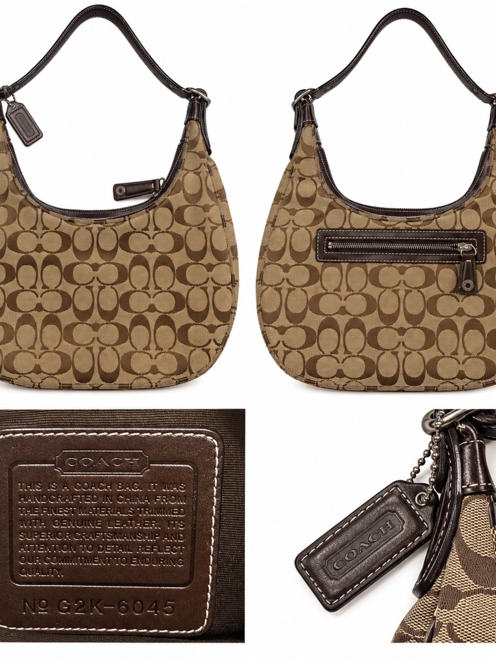 Coach Signature Canvas Hobo in Tan and Dark Brown